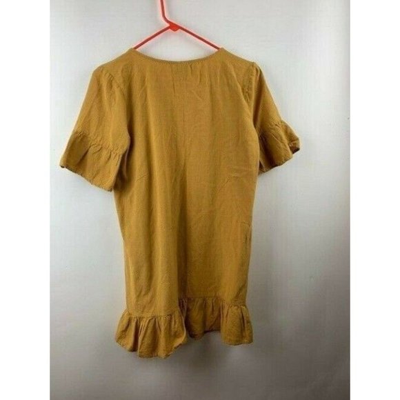 Bobeau Womens Size Small Short Sleeve Top Gold Color V Neck Ruffle Bottom - Picture 5 of 5